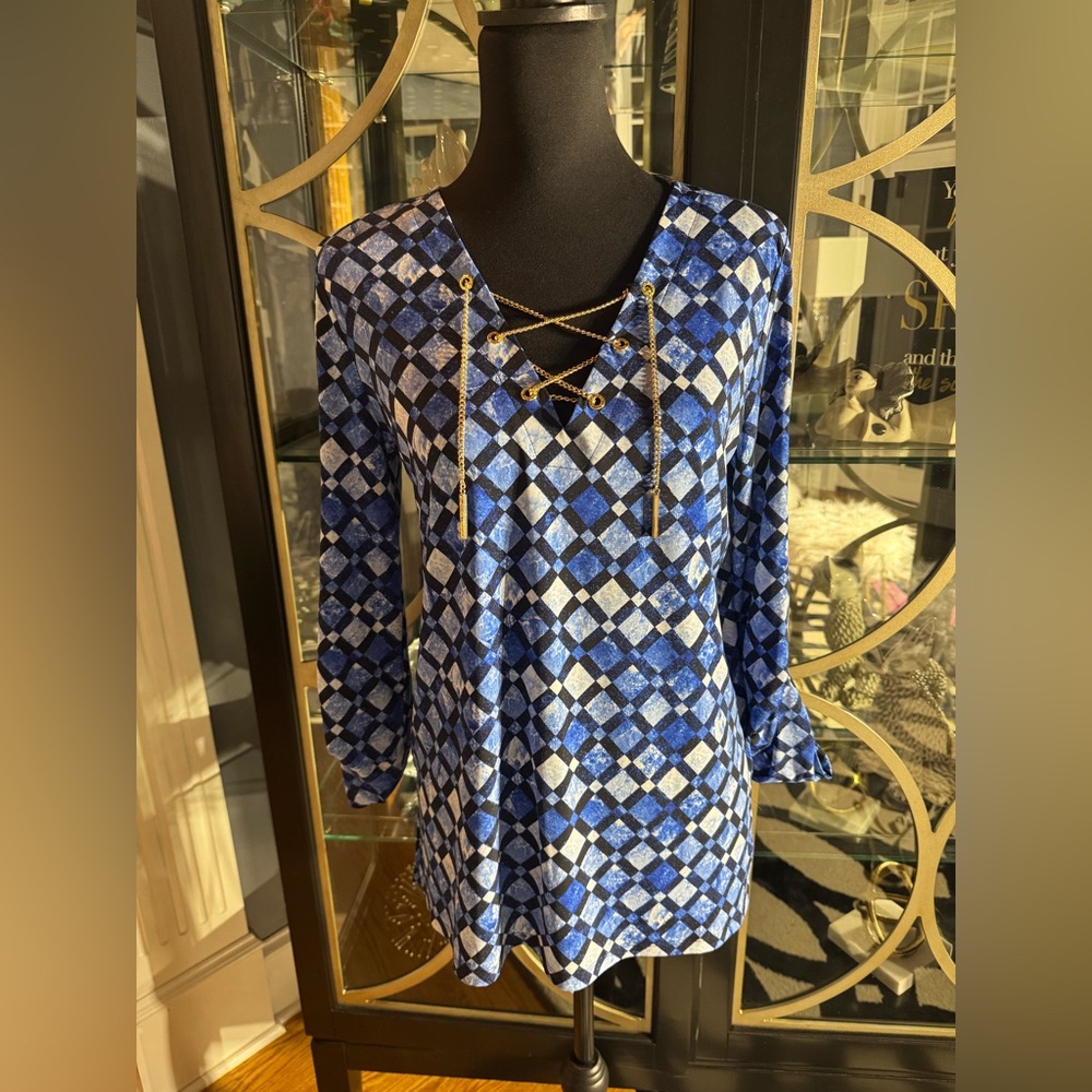 Michael Kors Blue & White Mosaic Top